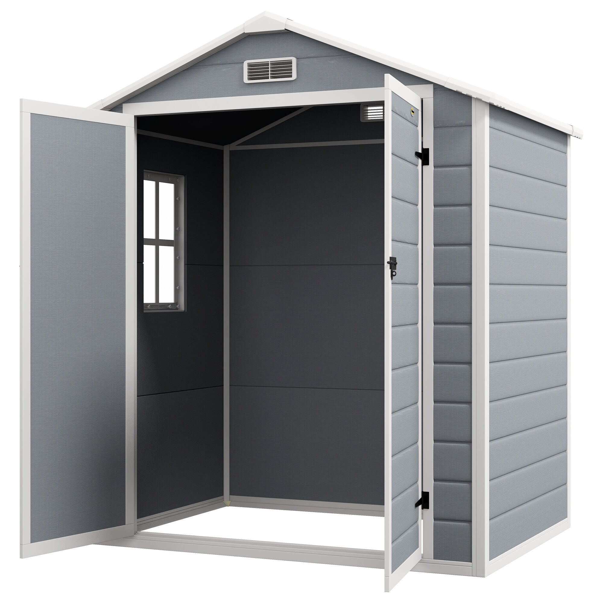 Outsunny Outdoor Storage Shed, 6 x 4.5FT Garden Shed with Double Lockable  Doors, Vent and Window, Plastic Utility Tool Shed for Backyard, Patio, 