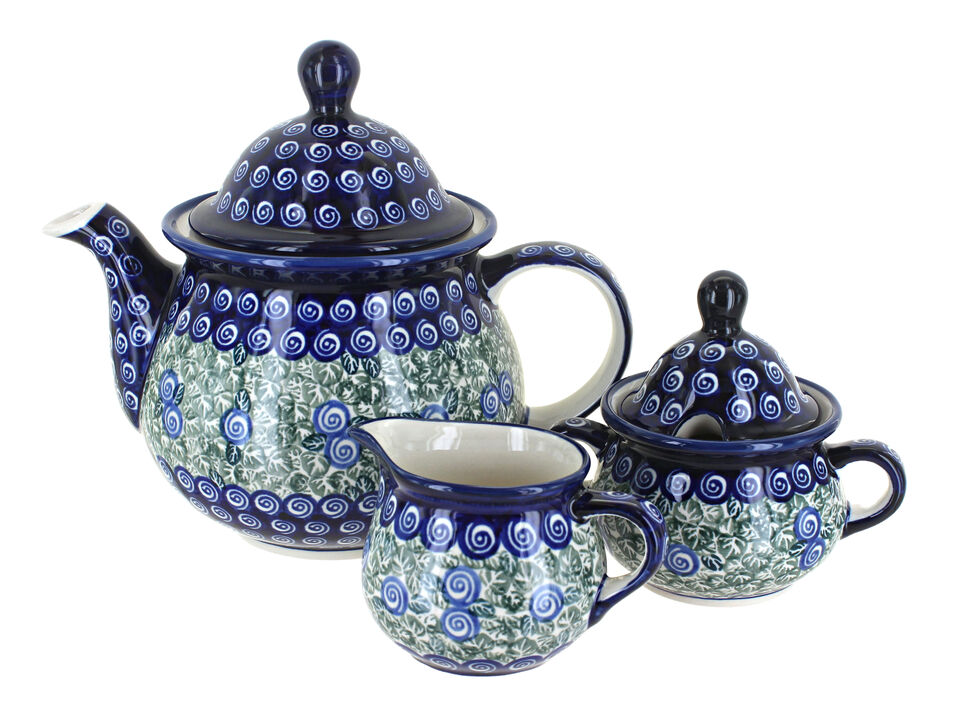 Blue Rose Polish Pottery Nature Three Piece Tea Set