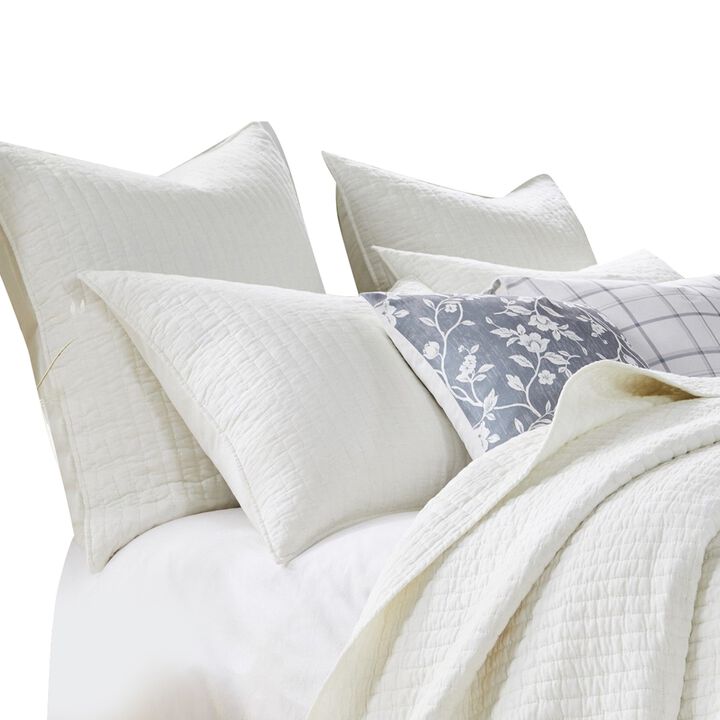 Xumi 2pc Twin Quilt and Pillow Sham Set, Channeled, Antique White Cotton - Benzara