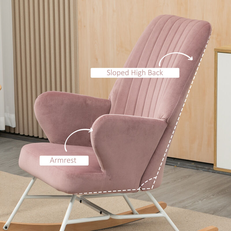 HOMCOM Accent Rocking Chairs, Upholstered Nursery Glider Rocker, Modern Armchair,, Wingback Chair for Living Room and Bedroom, Grey