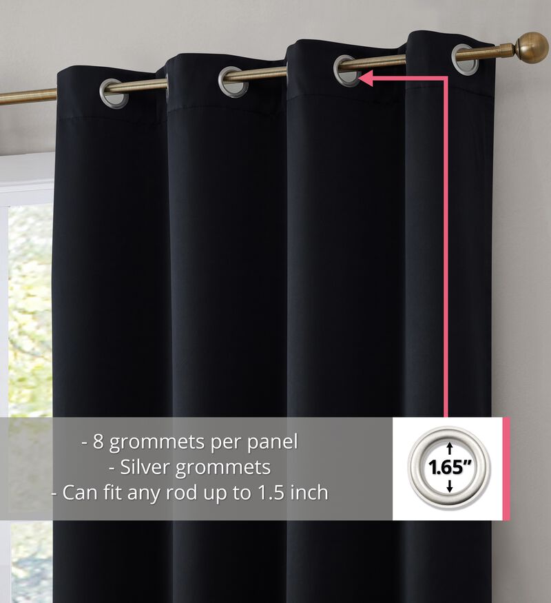 THD Virginia 100% Full Complete Blackout Heavy Thermal Insulated Energy Saving Heat/Cold Blocking Grommet Curtain Drapery Panels for Bedroom & Living Room - Set of 2