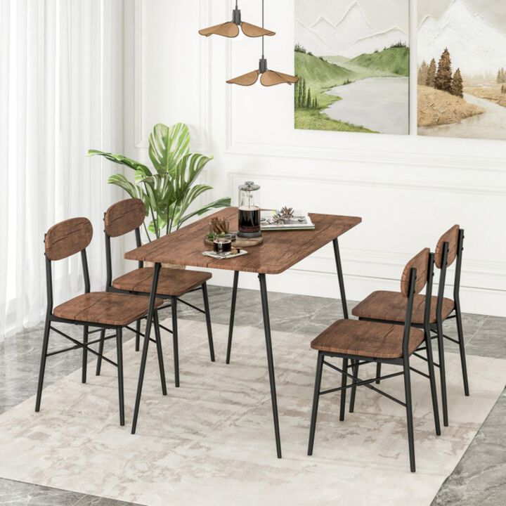 Hivvago 5 Piece Dining Table Set Rectangular with Backrest and Metal Legs for Breakfast Nook-Rustic Brown