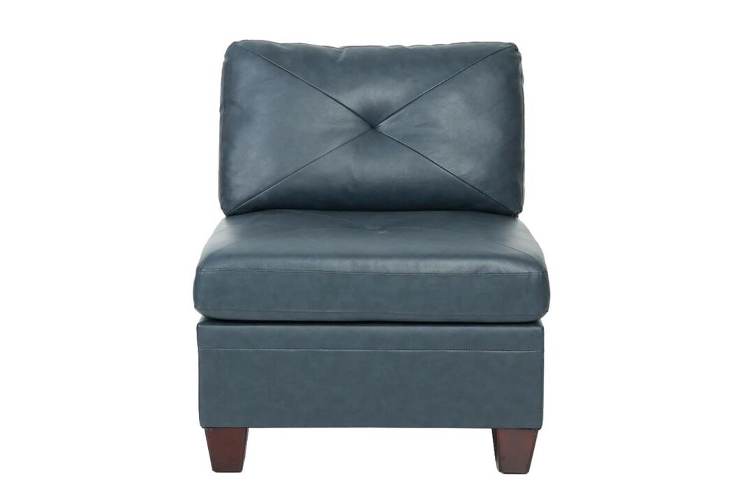 Contemporary Genuine Leather 1pc Armless Chair Ink Blue Color Tufted Seat