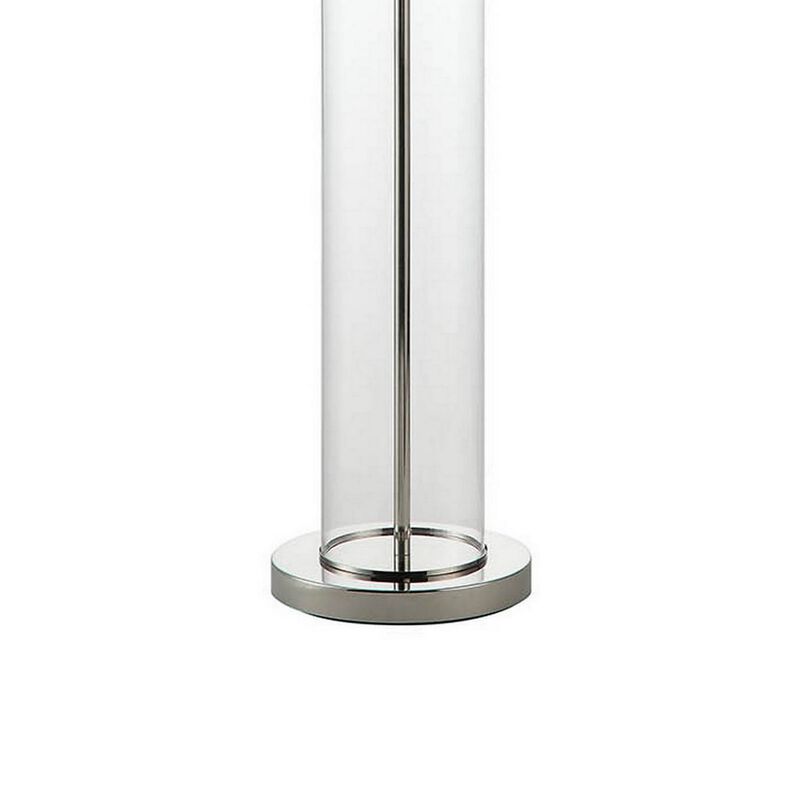 Axie 60 Inch Floor Lamp, Clear Glass Stand, Empire Shade, Metal, Nickel-Benzara