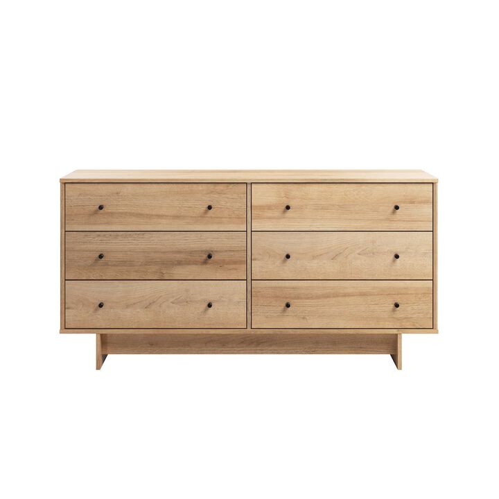 Prepac Finnley 6-Drawer Dresser in Natural Oak, Dresser for Bedroom, Living Room