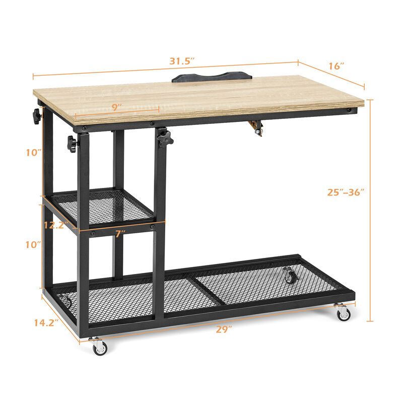 Adjustable C-Shaped Bedside Table with Wheels