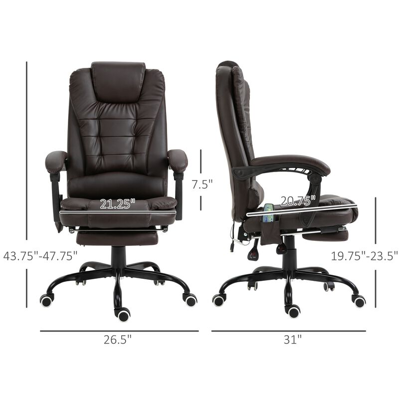 Brown Leather Office Chair: Ergonomic Computer Chair with 7 Point Vibration Massage, Retractable Footrest, and Executive Design