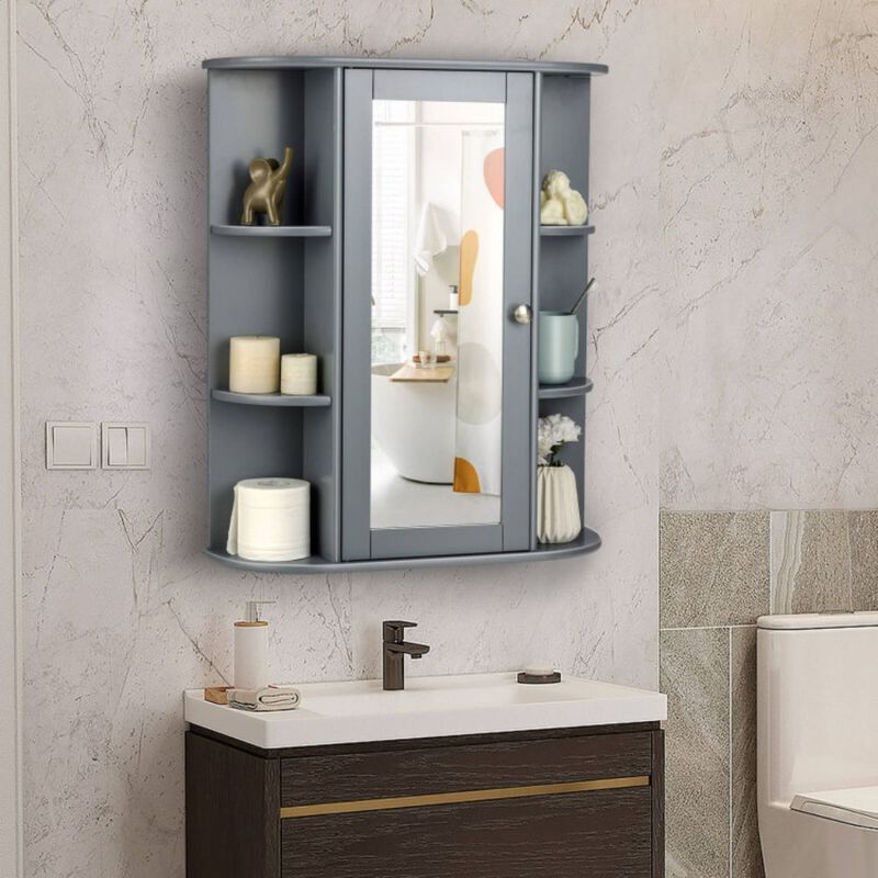 Hivago Bathroom Cabinet Single Door Shelves Wall Mount Cabinet