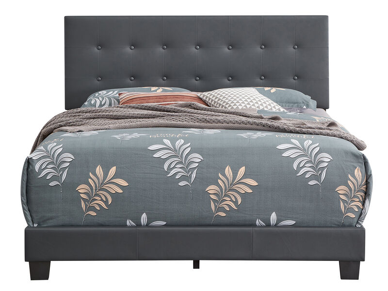 Caldwell Dark Grey Faux Leather Button Tufted Queen Panel Bed