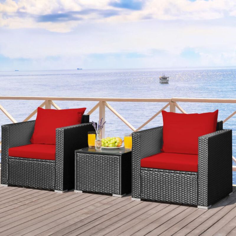 Hivvago 3 Pieces Patio Wicker Conversation Set with Cushion