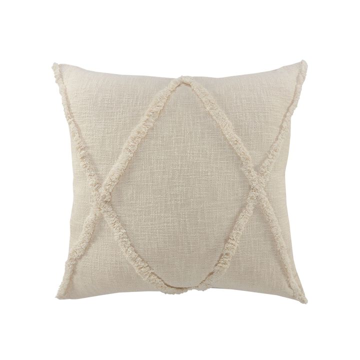 26" Cream Hand Woven Diamond Tufted Square Throw Pillow