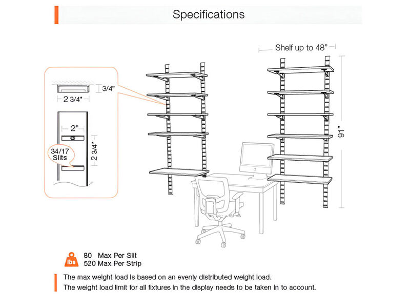 Stylish Home Office System 91" High 6 Tier with Glass Shelves 14"-16" Width | 2 Sections- Shelves Sold Separately