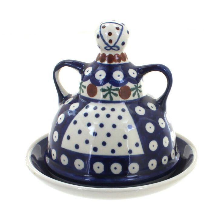 Blue Rose Polish Pottery Flowering Peacock Small Cheese Lady