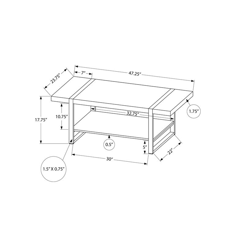 Monarch Specialties I 2855 Coffee Table, Accent, Cocktail, Rectangular, Living Room, 48"L, Metal, Laminate, Grey, Black, Contemporary, Modern