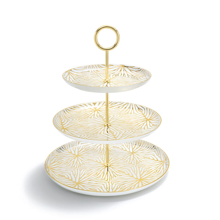 Talianna Lily Pad 3 Tiered Stand, White & Gold