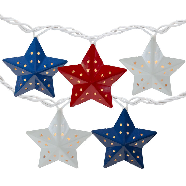 10-Count Red and Blue Fourth of July Star String Light Set  7.25ft White Wire