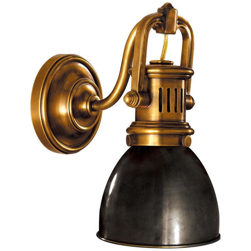 Yoke Suspended Sconce in Antique Brass with Bronze Shade