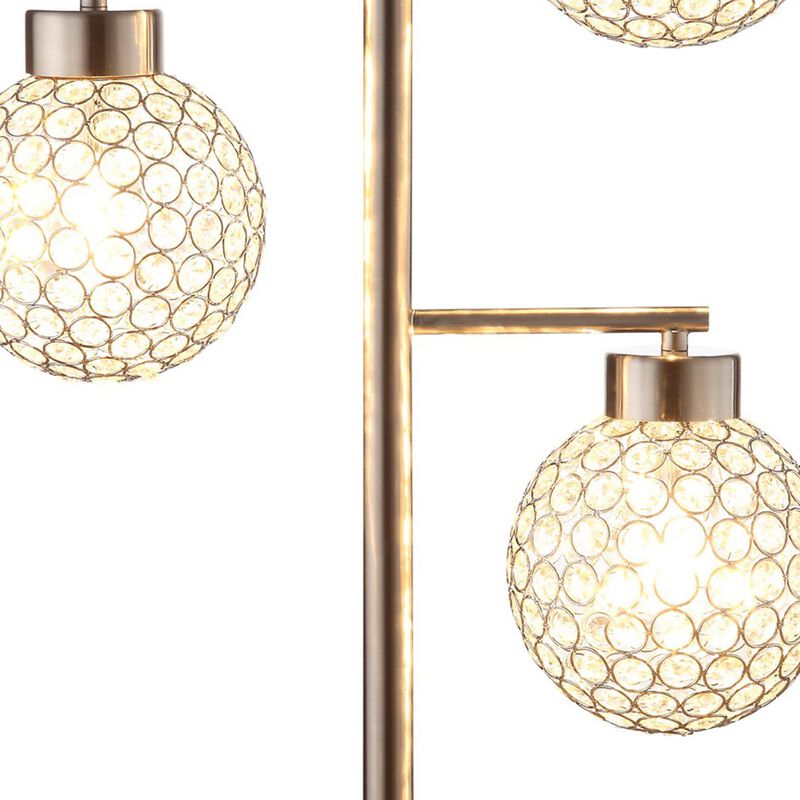 Fern 30 Inch Table Lamp with 3 Crystal Orb Shades, Metal, Sand Chrome-Benzara