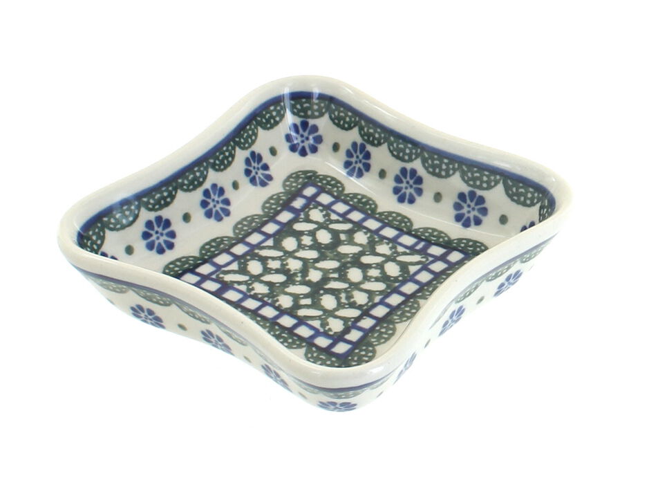 Blue Rose Polish Pottery Memory Garden Small Square Dish