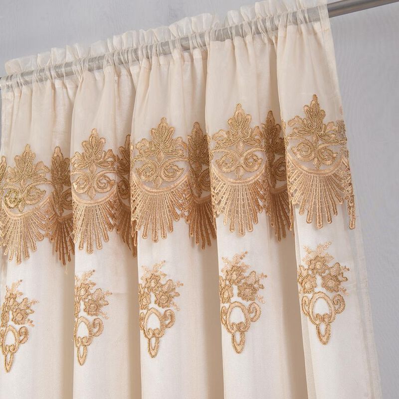 RT Designers Collection Dayton Emb Attached Valance Backing Blackout Window Curtains 50" x 84" Beige/Gold