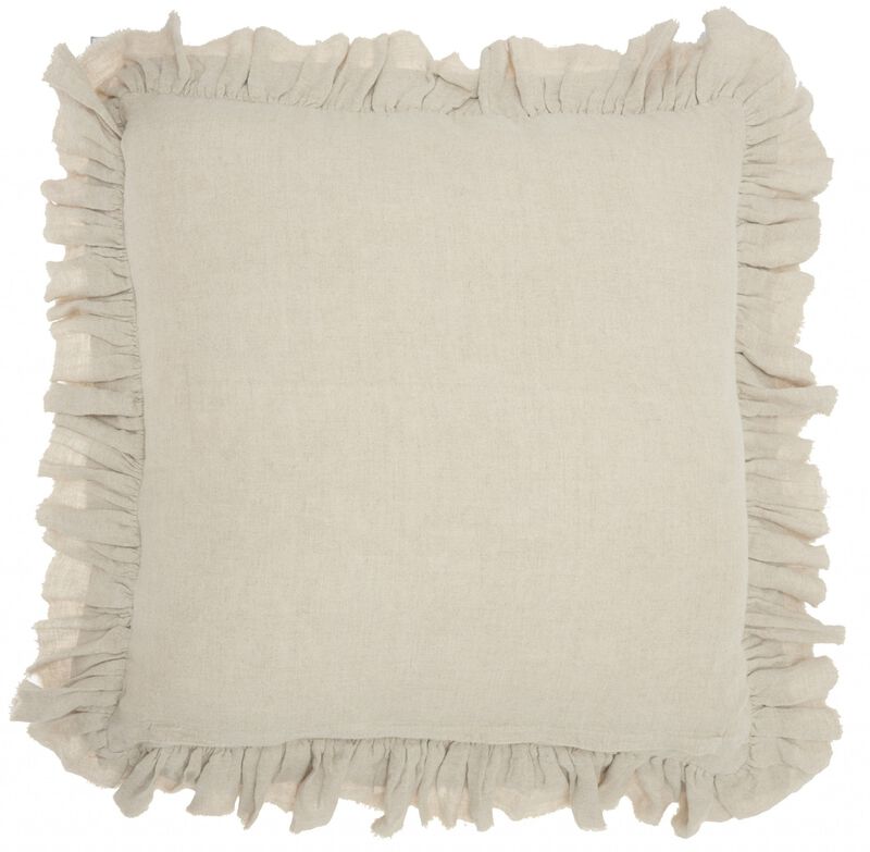 Homezia Dainty Ruffle Edged Beige Throw Pillow