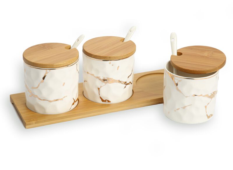 White Porcelain Canister Set With Gold Design