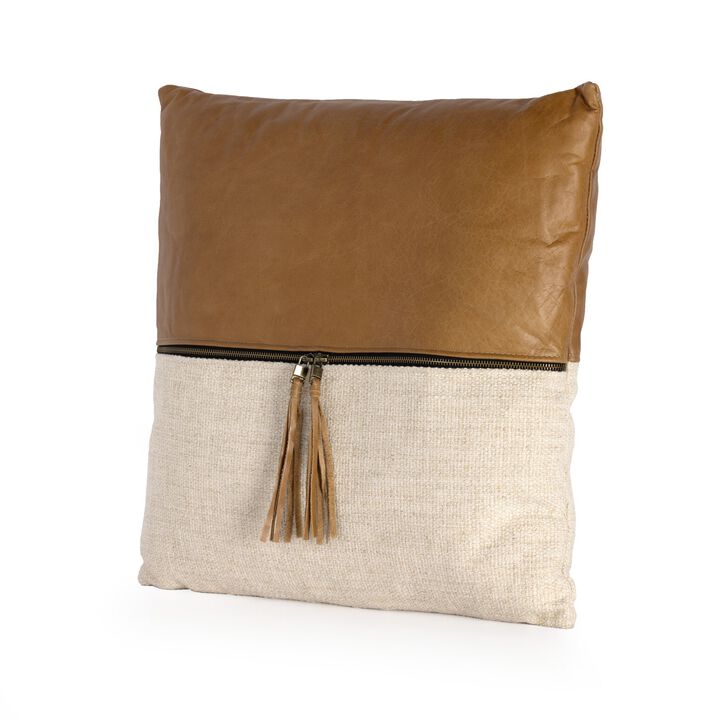 Leather and Linen Block Pillow