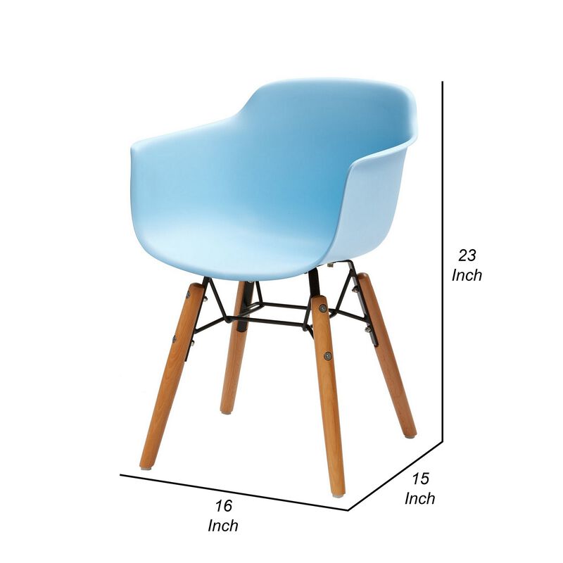 Lyna 16 Inch Kids Side Chair with Solid Back, Arms, Angled Wood Base, Blue - Benzara