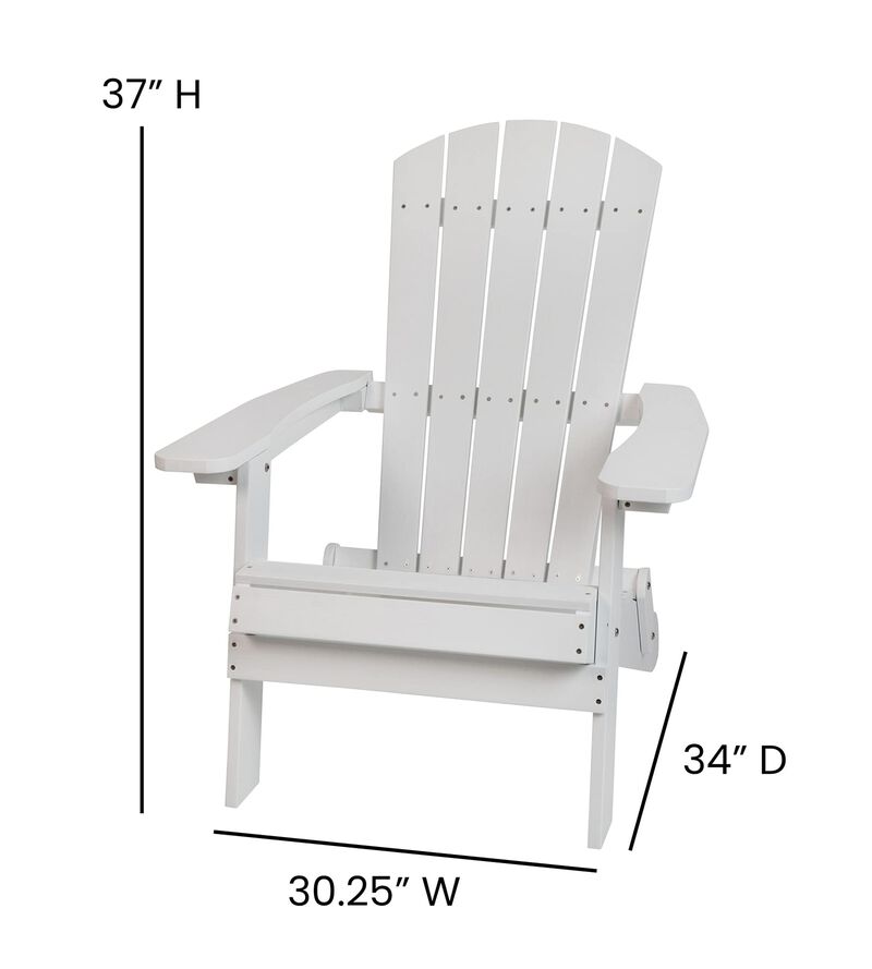 Flash Furniture Charlestown Commercial Folding Adirondack Chair - White - Poly Resin - Indoor/Outdoor - Weather Resistant