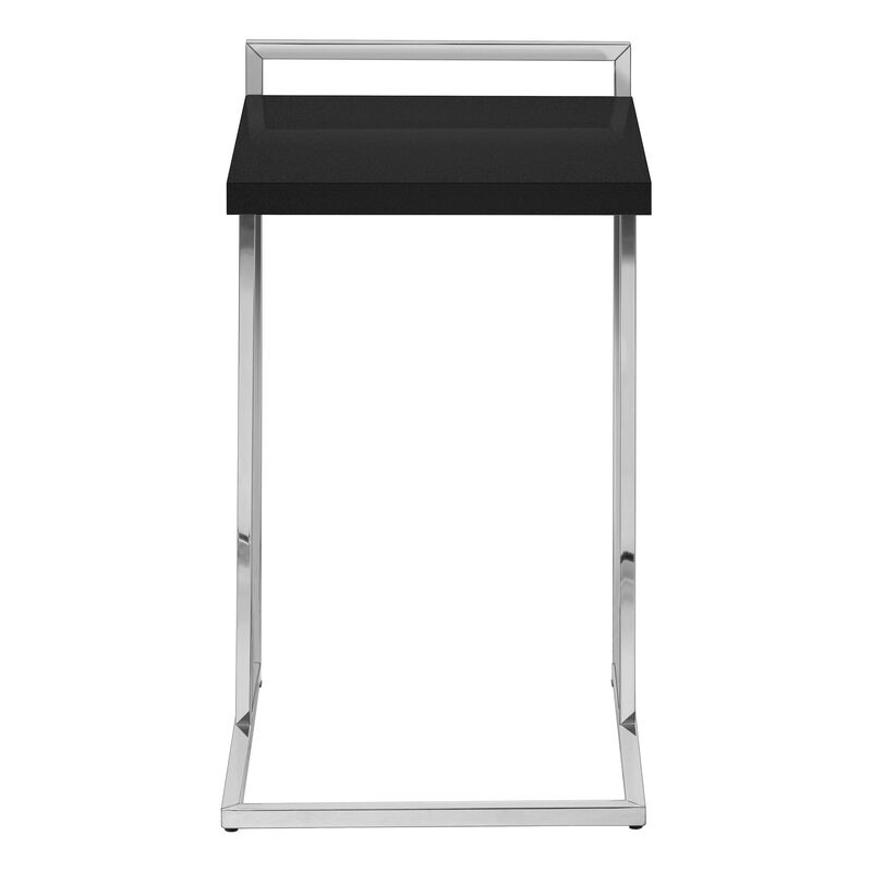 Monarch Specialties I 3640 Accent Table, C-shaped, End, Side, Snack, Living Room, Bedroom, Metal, Laminate, Black, Chrome, Contemporary, Modern