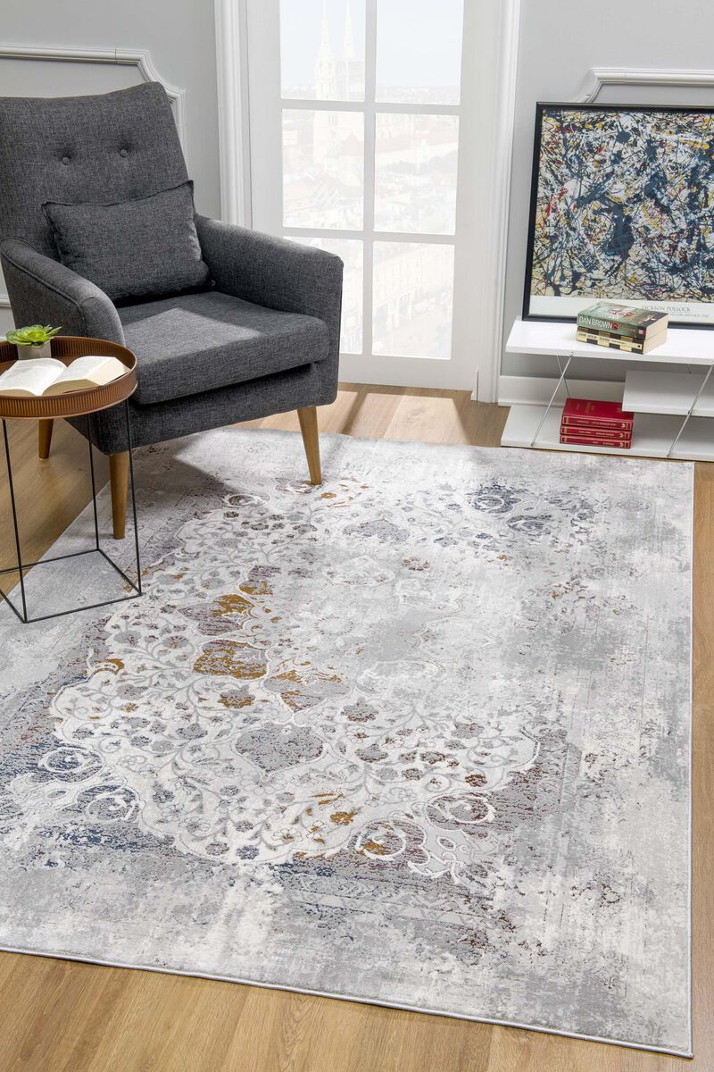 Sardini Transitional Abstract Grey Beige Indoor Area Rug