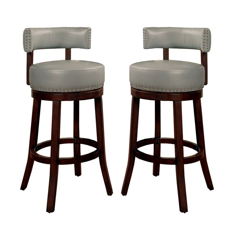 Shirley Contemporary 29" Barstool With pu Cushion, Gray Finish, Set of 2-Benzara