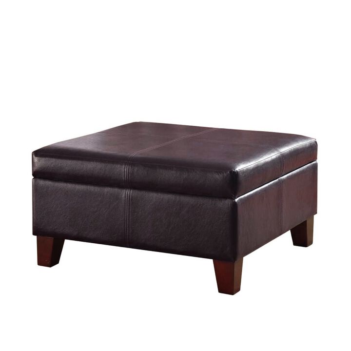 Leatherette Upholstered Wooden Ottoman With Hinged Storage, Brown, Large - Benzara