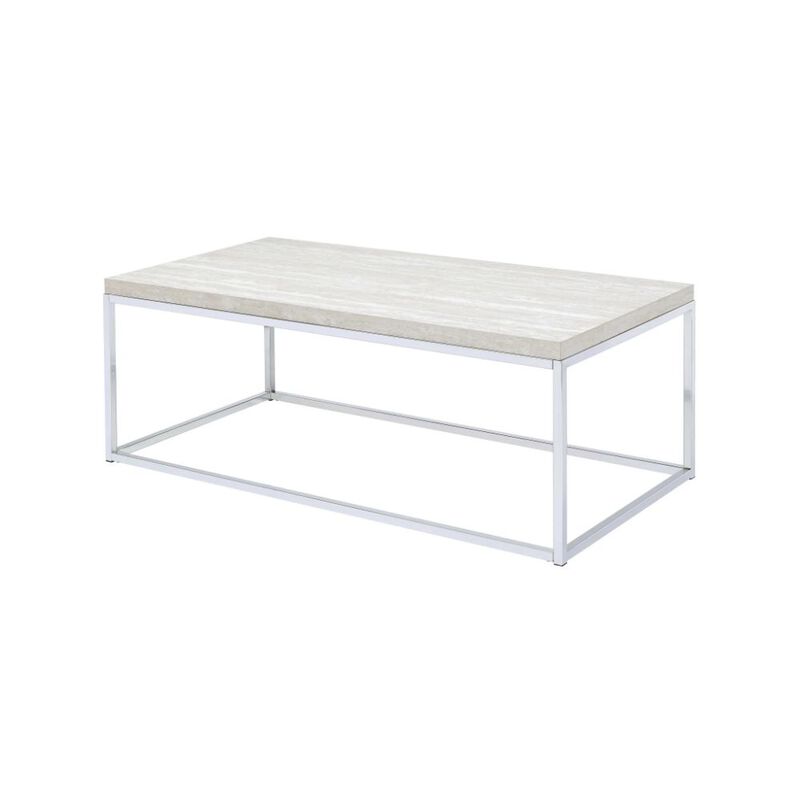 Homezia 48" Chrome And White Oak Manufactured Wood And Metal Rectangular Coffee Table