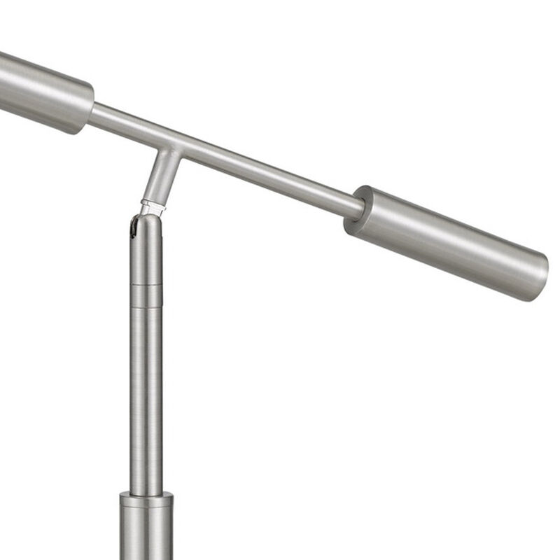 16 Inch Adjustable LED Office Desk Lamp, 2 USB Ports, Silver-Benzara