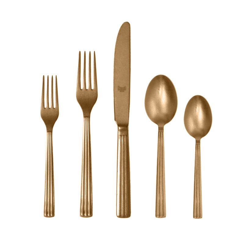 Sole 5-Piece Flatware Set in Pewter Gold