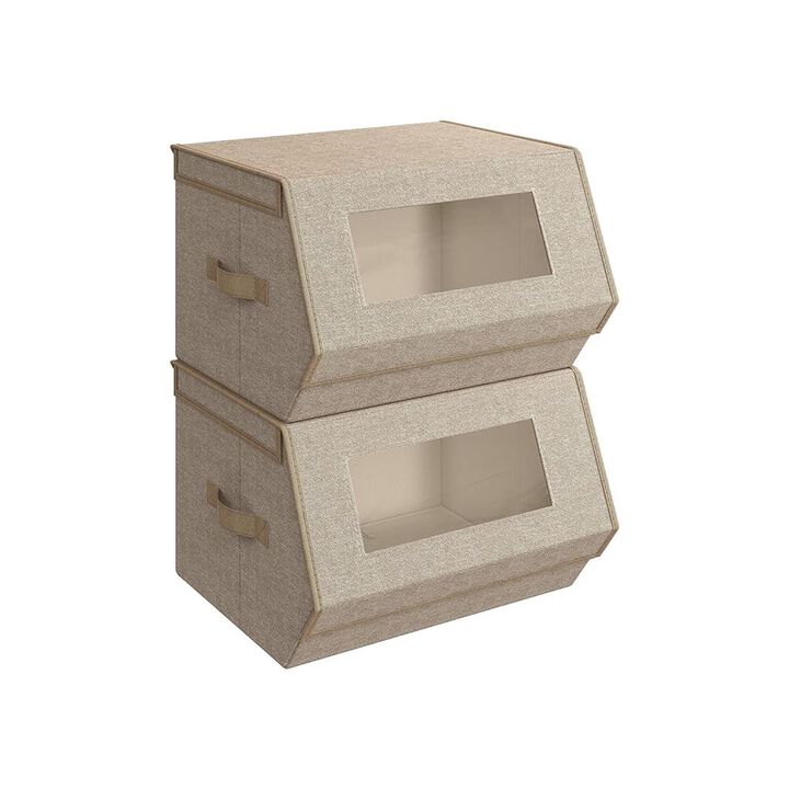 Set of 2 Stackable Plastic Storage Bins with Open Front &ndash; Ideal for Pantry, Bathroom, or Office Shelving