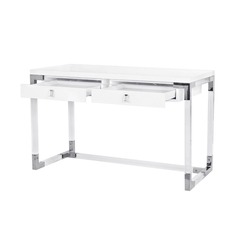 Pasargad Home Firenze Lacquer & Lucite Desk, White