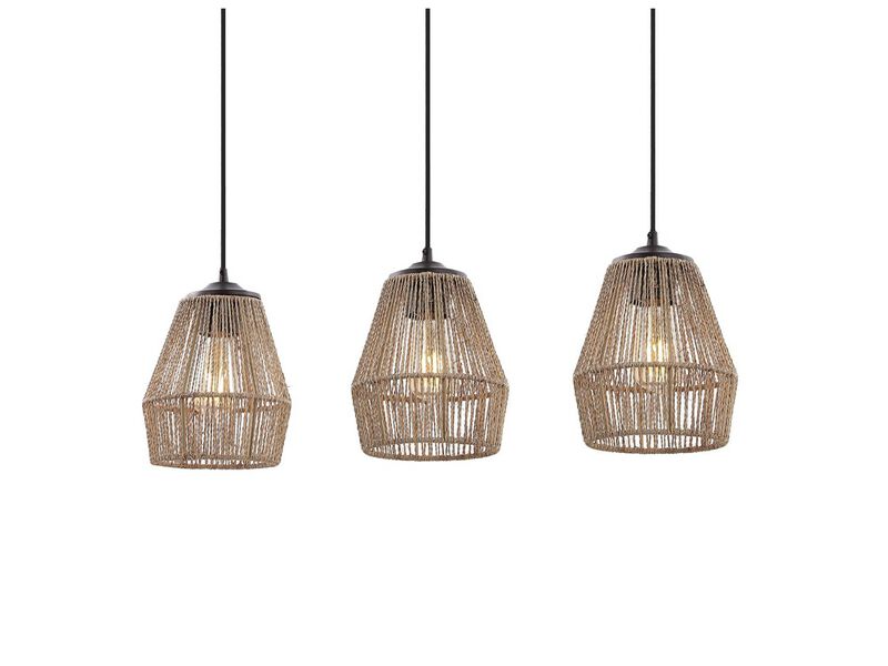 Ibiza Island 30" 3-Light Woven Rope/Metal Bohemian Coastal LED Linear Pendant, Oil Rubbed Bronze/Natural