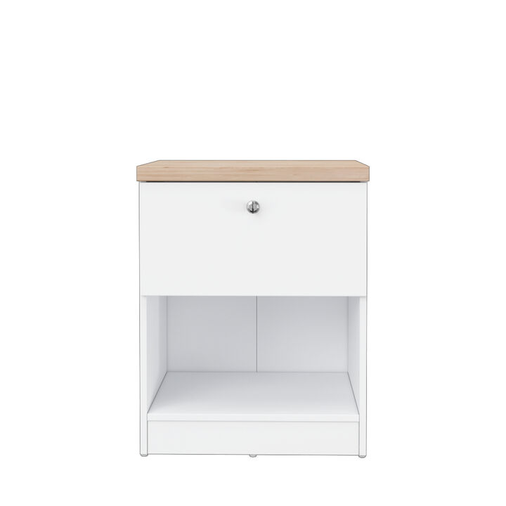 15.74 in. White and Natural Oak Rectangle Wood End Table, Nightstand, Side Table with 1 Drawer