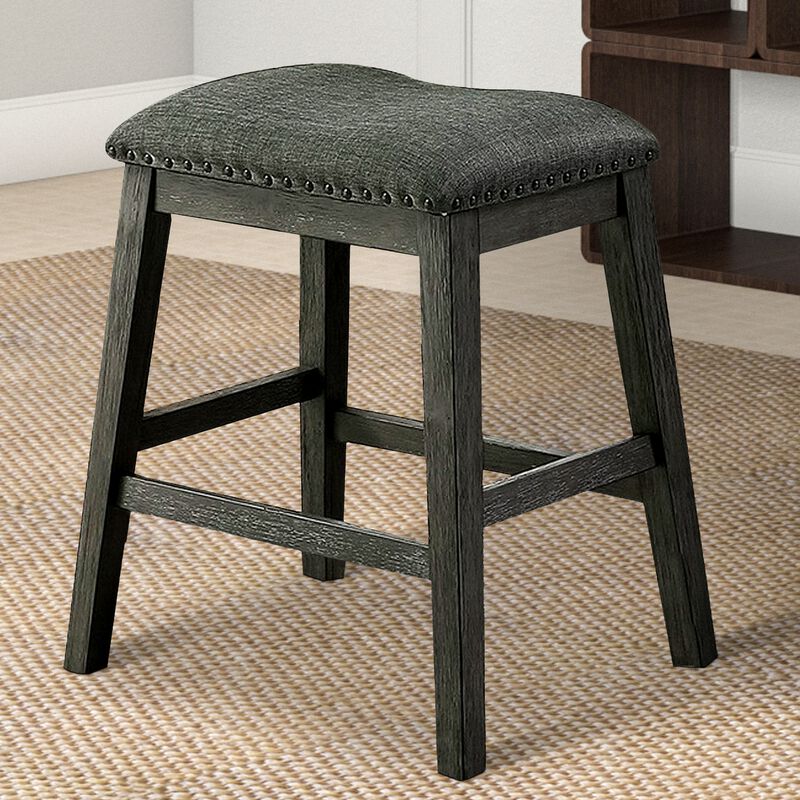 Fabric Saddle Counter Stool with Nailhead Trim, Set of 2, Gray-Benzara