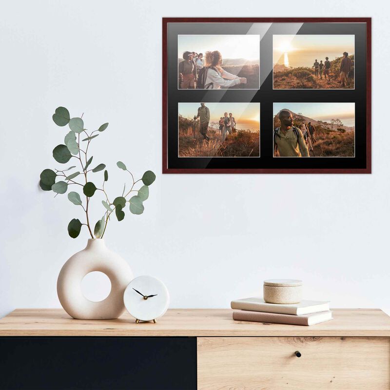 10x14 Wood Collage Frame with Black Mat For 4 4x6 Pictures