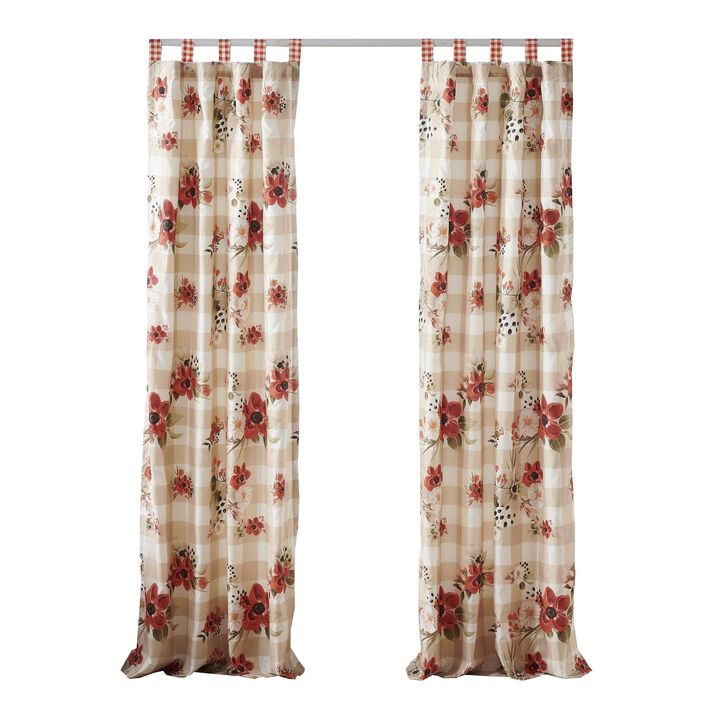 Lire 4 Piece Window Curtain Panel Set, Floral Print, Modern Multicolor - Benzara