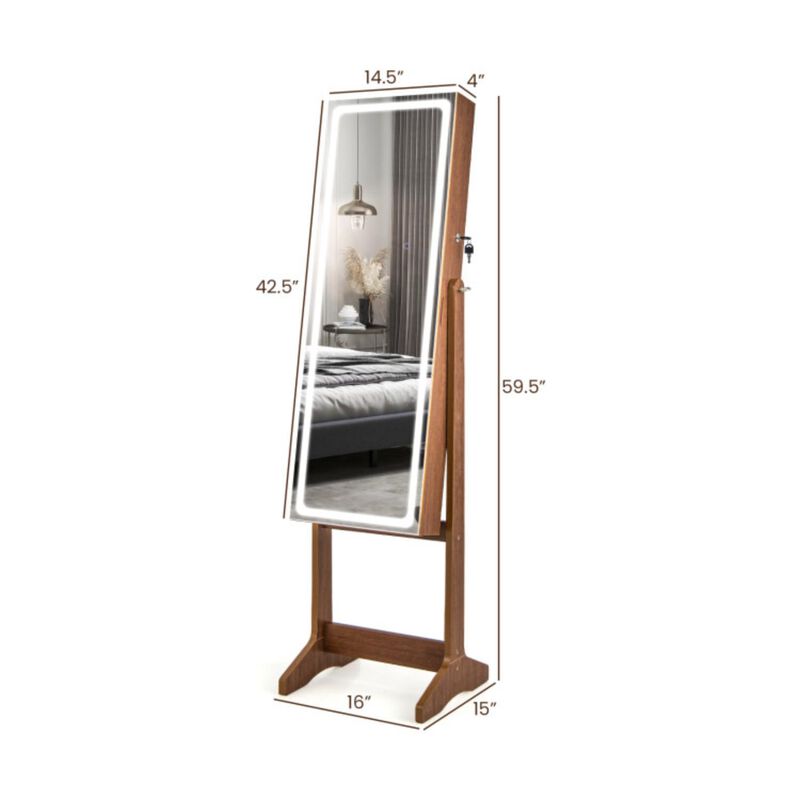 Hivvago Lockable Jewelry Armoire Standing Cabinet with Lighted Full-Length Mirror