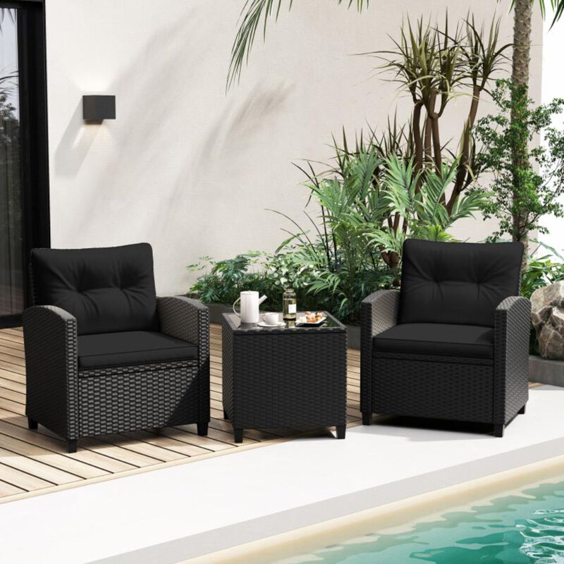 Hivvago 3 Pieces Patio Furniture Set with Tempered Glass Coffee Table