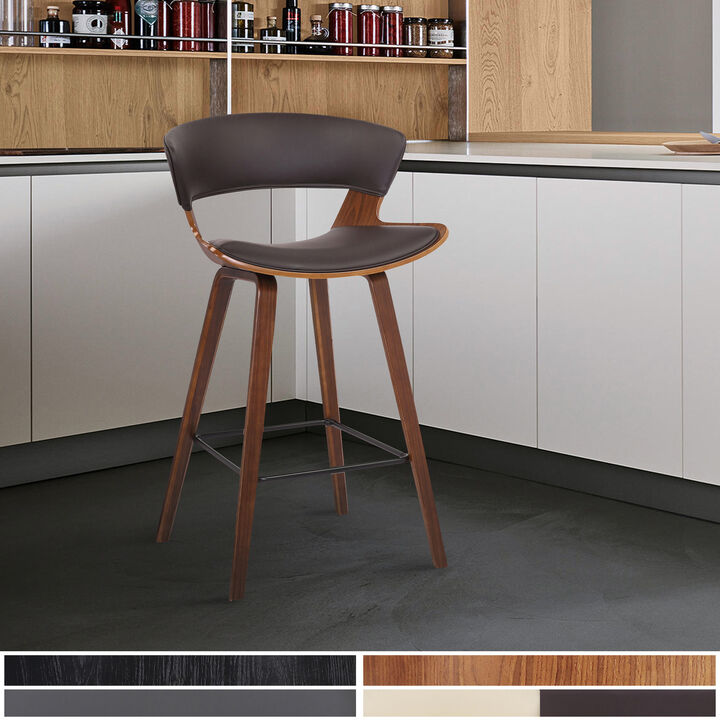 Jagger Modern  Wood and Black Faux Leather Counter Height Barstool