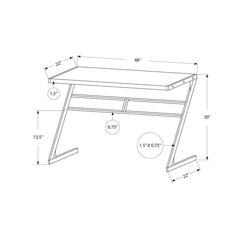 Monarch Specialties I 7373 Computer Desk, Home Office, Laptop, 48"L, Work, Metal, Laminate, Brown, Black, Contemporary, Modern