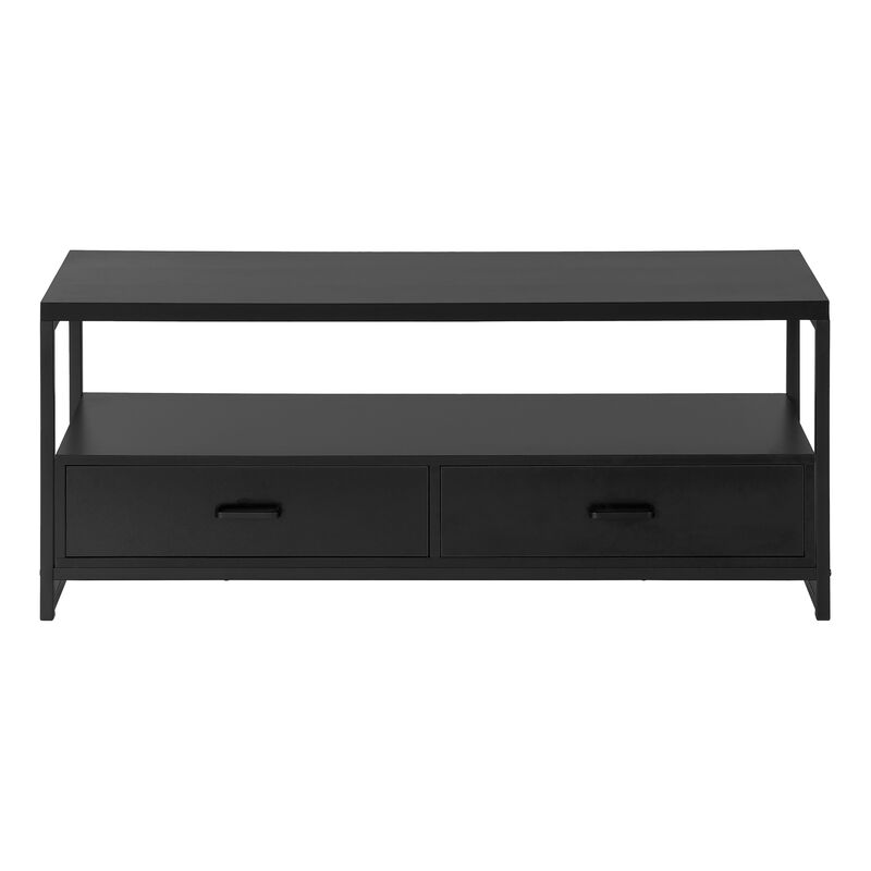 Monarch Specialties I 2870 Tv Stand, 48 Inch, Console, Media Entertainment Center, Storage Drawers, Living Room, Bedroom, Laminate, Metal, Black, Contemporary, Modern