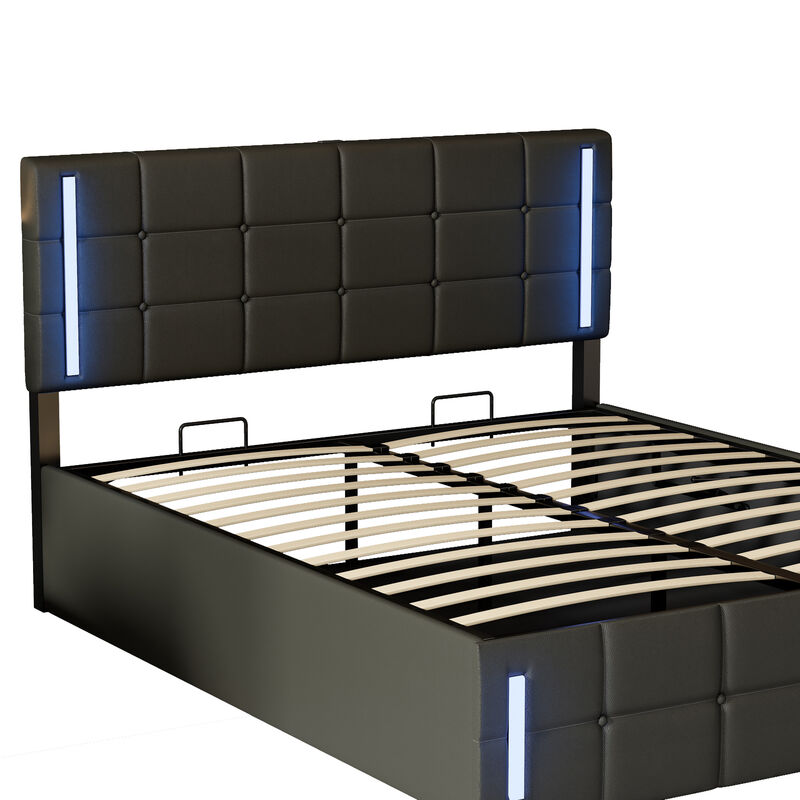 Storage Bed Frame Upholstered Platform Bed with LED Lights