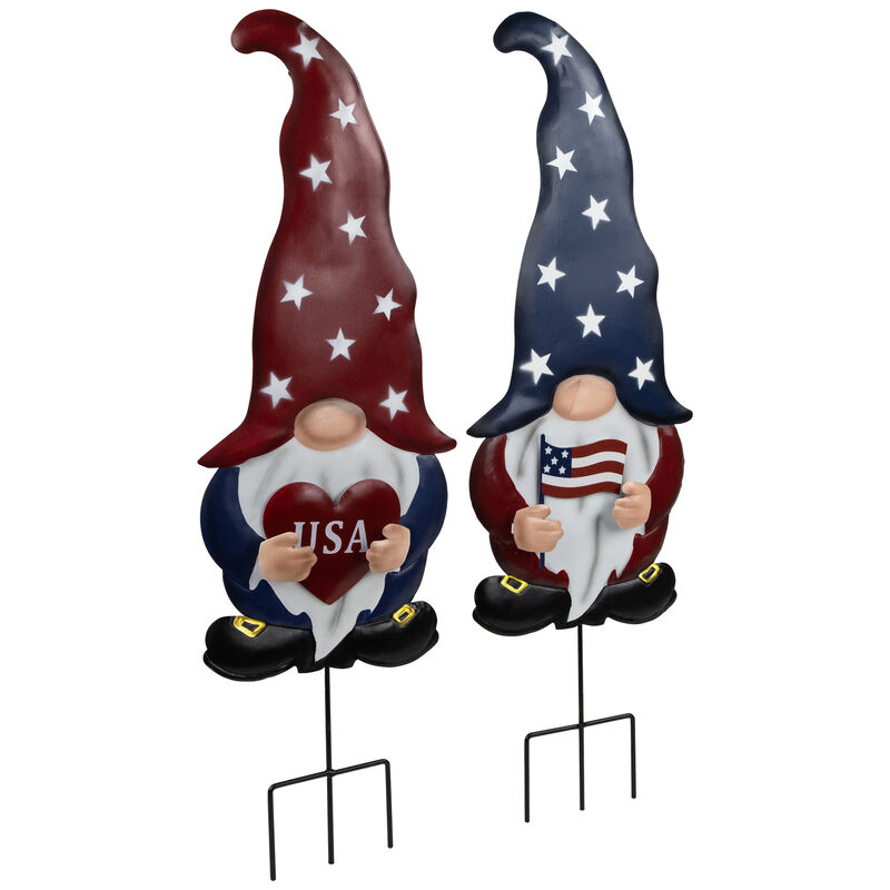 USA Patriotic Gnome Outdoor Garden Stakes - 27.5" - Set of 2